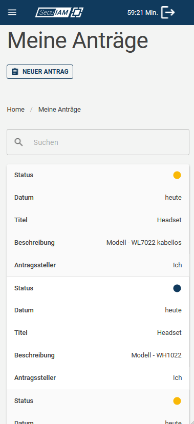 Antragsdarstellung in SecuIAM mobil Antragsdarstellung in SecuIAM mobil